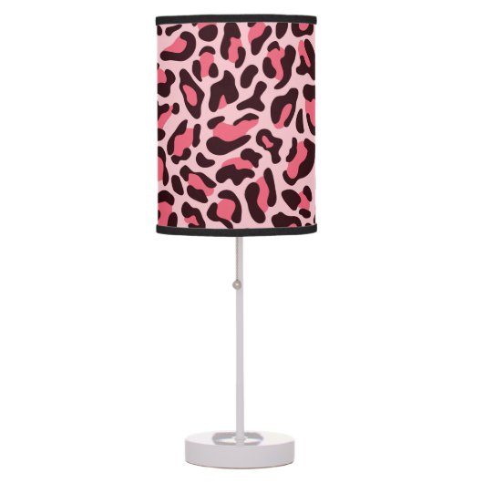 Pink Leopard Print Retro Vintage Style Table Lamp (Front)
