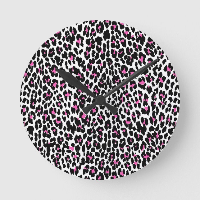 pink leopard print round clock (Front)