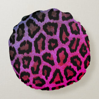 Pink Leopard Print Round Throw Pillow