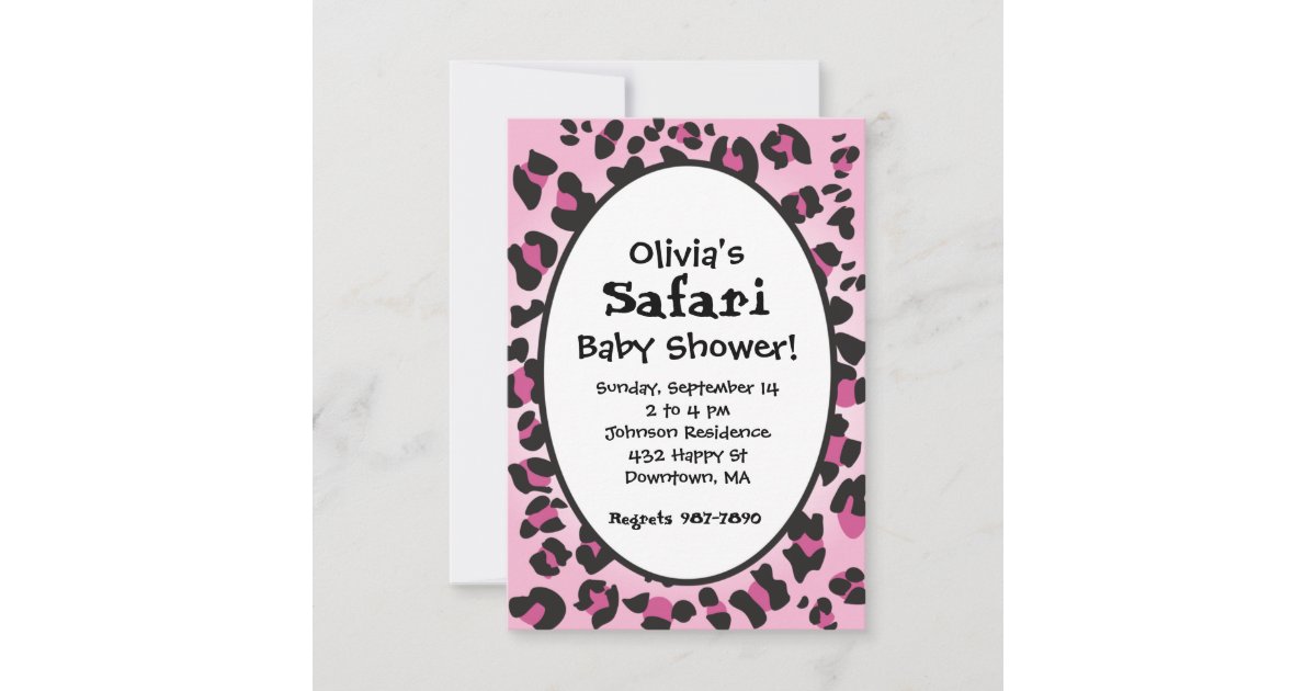 Pink Leopard Print Safari Baby Shower Invite Zazzle