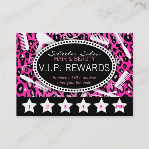 Pink Leopard Print Salon Loyalty Rewards Card Business Card