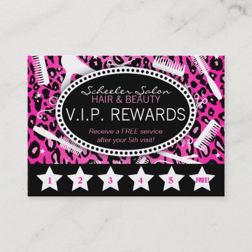 Customizable Pink Leopard Print Salon Loyalty Rewards Card Business Card