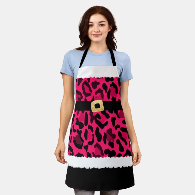 Pink Leopard Print Santa Claus Costume Christmas Apron (Worn)