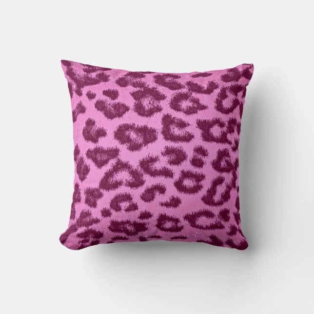 Pink Leopard Print Skin Fur Throw Pillow (Front)