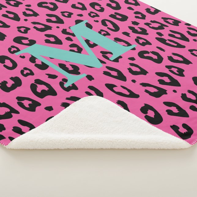 Pink leopard print small sherpa fleece blanket (3/4)