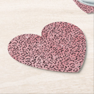 Pink leopard Print Sparkle Glitter          Paper Coaster