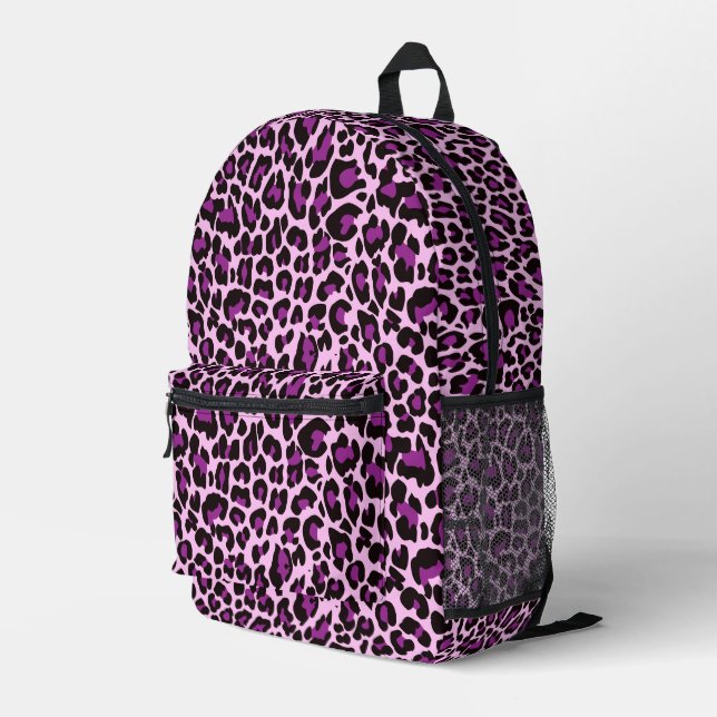 Pink Leopard Print Spots Printed Backpack (Back Corner Right)