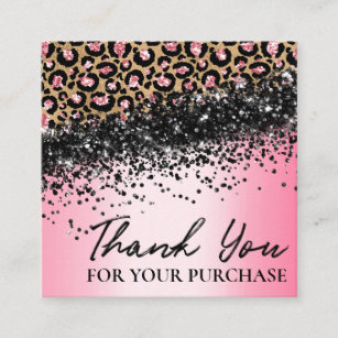 Pink Leopard Print Thank You For Your Order Square Business Card