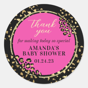 Pink Leopard Print Thank You Sticker