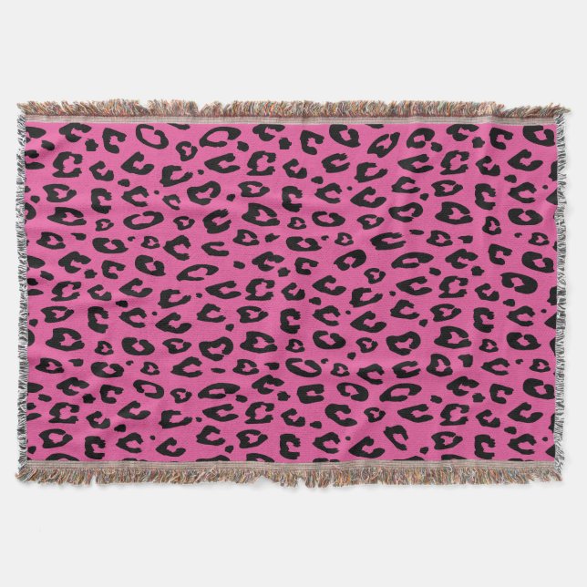Pink leopard print throw blanket (Front)