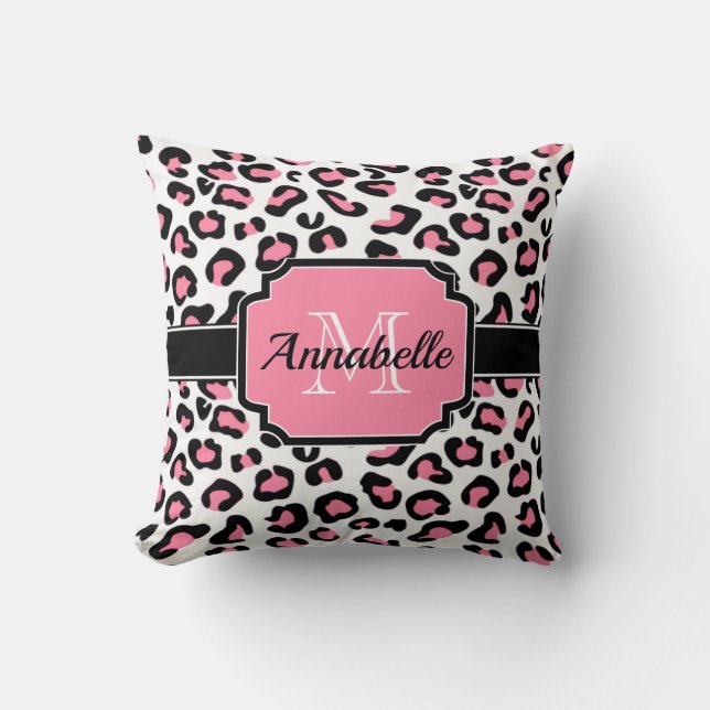 Pink Leopard Print Throw Pillow (Front)