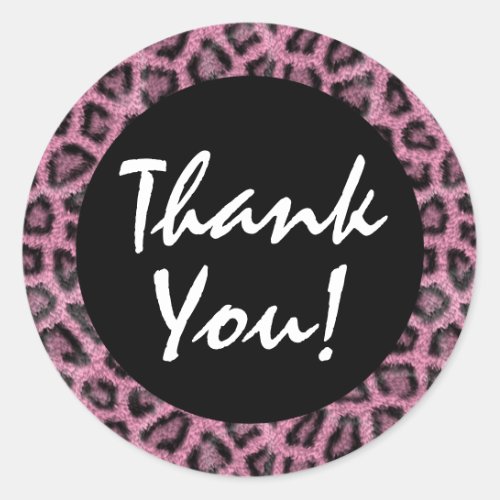 Pink Leopard Print Trendy Fur Pattern Thank You Classic Round Sticker