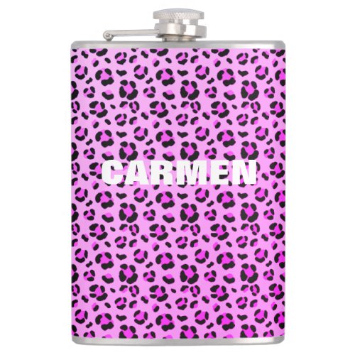 PINK LEOPARD PRINT Vinyl Wrapped Flask