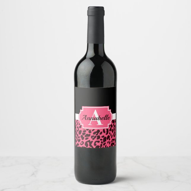 Pink Leopard Print Wine Label (Front)