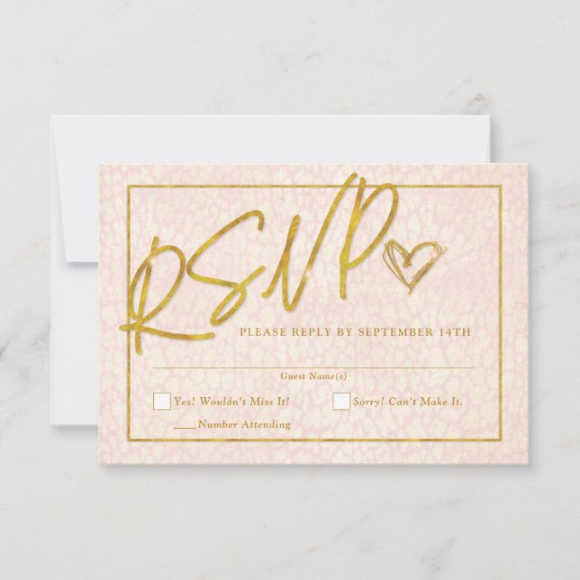 Pink Leopard Print with Gold Accents RSVP Card (Front)