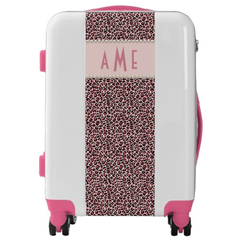 Pink Leopard Print With Pearls Monogrammed  Luggag Luggage