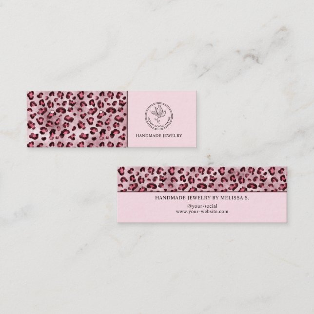 Pink Leopard Print With Your Logo Earrings Display Mini Business Card (Front/Back)