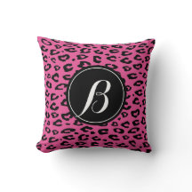 Pink leopard print zip throw pillow with monogram