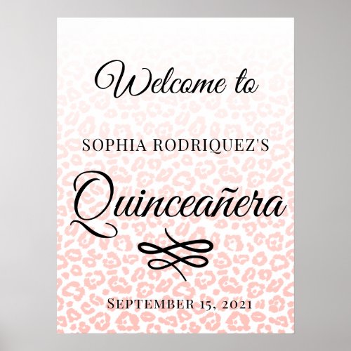Pink Leopard Quinceaera 15th Birthday Welcome Poster