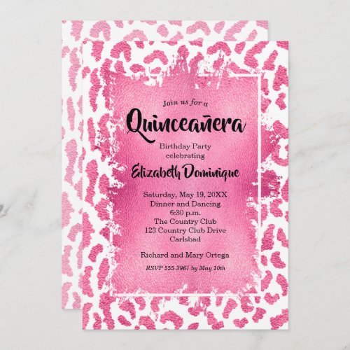 Pink Leopard Quinceaera Birthday Party Invitation