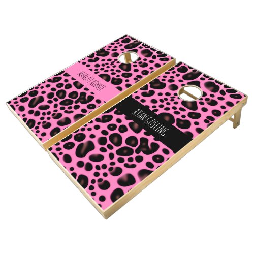 Pink Leopard Shapes Geometric Pattern Cornhole Set