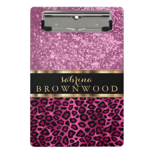 Pink Leopard Skin Pattern and Pink Glitter Mini Clipboard