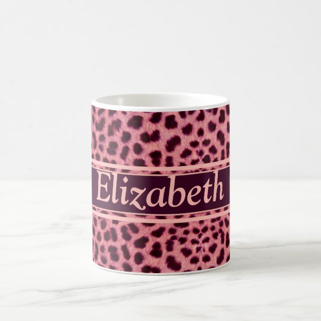 Pink Leopard Skin Pattern Personalize Coffee Mug (Center)