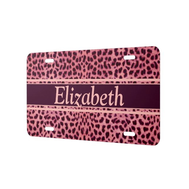 Pink Leopard Skin Pattern Personalize License Plate (Left)