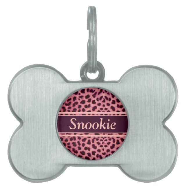 Pink Leopard Skin Pattern Personalize Pet ID Tag (Front)