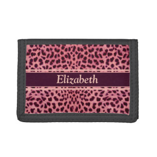 Pink Leopard Skin Pattern Personalize Trifold Wallet