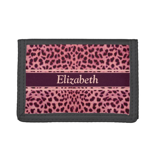 Pink Leopard Skin Pattern Personalize Trifold Wallet (Front)