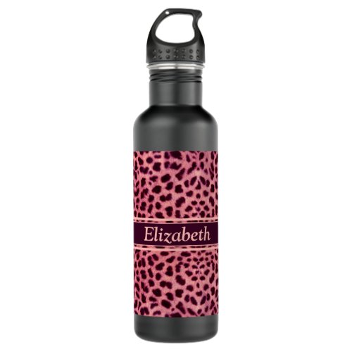 Pink Leopard Skin Pattern Personalize Water Bottle