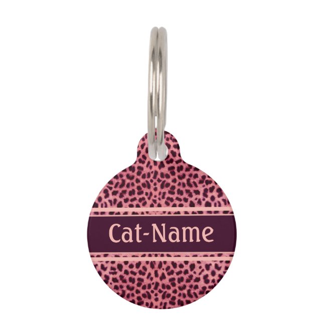 Pink Leopard Skin Personalize Pet ID Tag (Front)