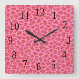 Pink Leopard Skin Square Clock