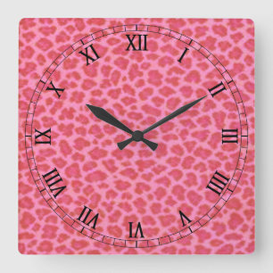 Pink Leopard Skin Square Roman Numerals Clock
