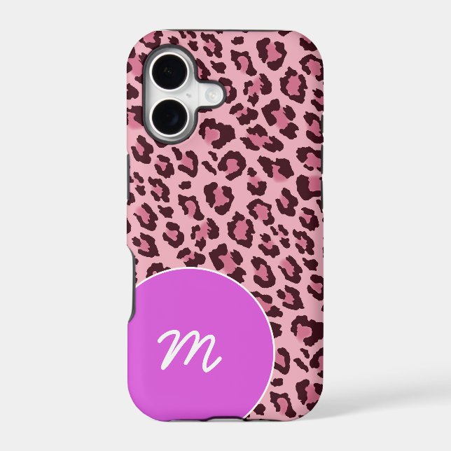Pink Leopard Skin with Monogram Iphone Case (Back)