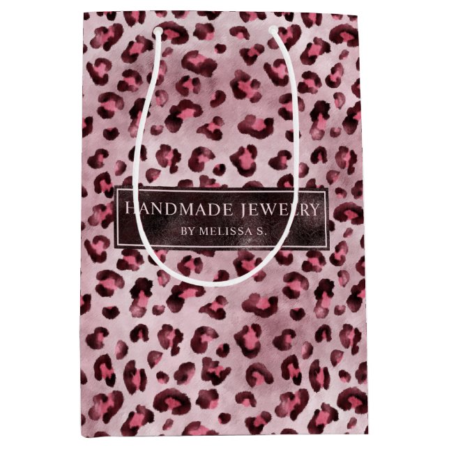 Pink Leopard Small Business Product Packaging Medium Gift Bag (Front)