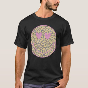 Pink Leopard Smile Face Heart Eyes Happy Face T-Shirt
