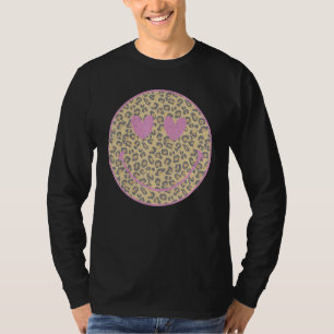 Pink Leopard Smile Face Heart Eyes Happy Face T-Shirt