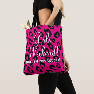 Pink leopard spot rosettes girls weekend tote bag