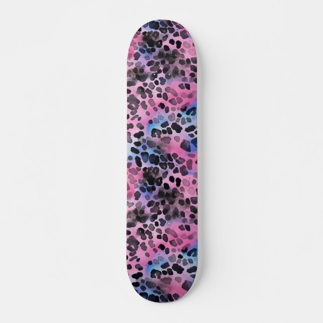 Pink Leopard Spot Skin Print Skateboard (Front)
