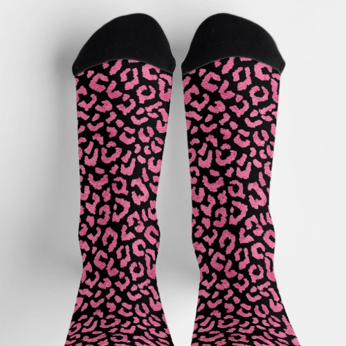 Pink Leopard Spots Black Socks