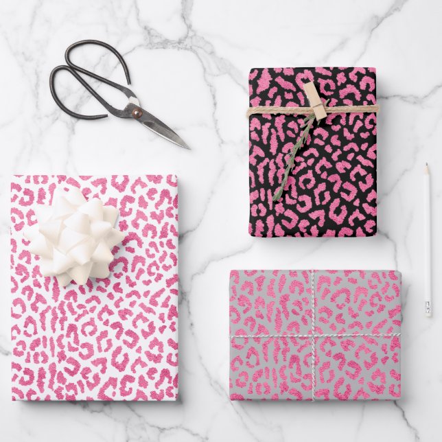 Pink Leopard Spots Wrapping Paper Sheets (Front)