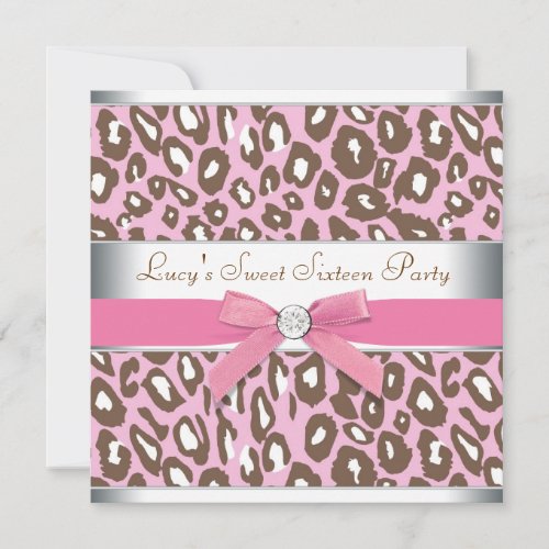 Pink Brown Leopard Sweet 16 Party Custom Invites
