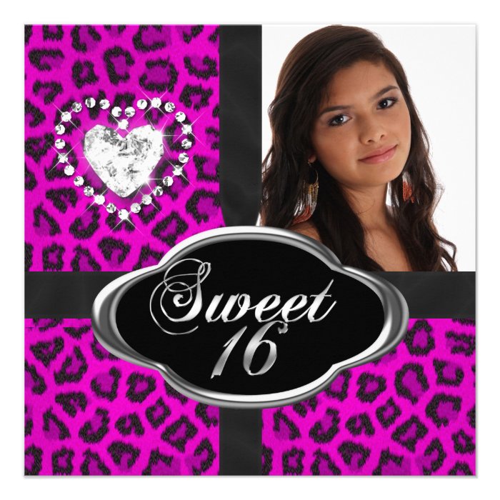 Pink Leopard Sweet 16 Sixteen Birthday Party Announcement