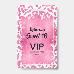 Pink Leopard Sweet 16th Birthday Invite VIP Pass Badge