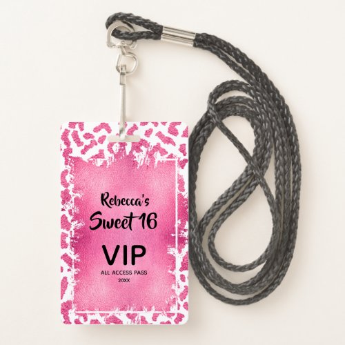 Pink Leopard Sweet 16th Birthday Invite VIP Pass Badge