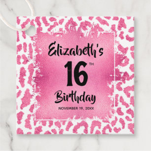 Pink Leopard Sweet 16th Birthday Personalized Favor Tags