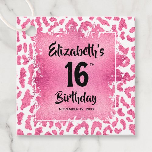 Pink Leopard Sweet 16th Birthday Personalized Favor Tags