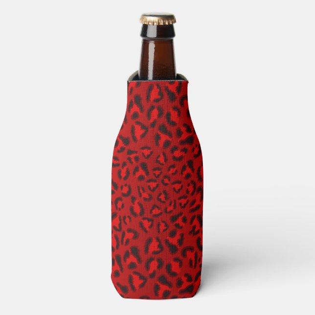 Pink leopard texture pattern. bottle cooler (Bottle Front)